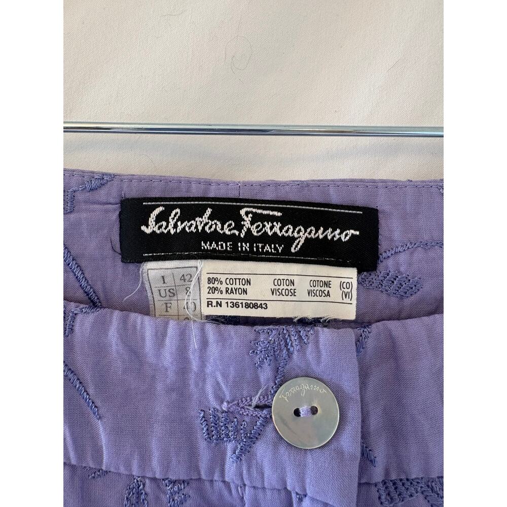 Ferragamo Vintage Purple Embroidered Vintage Wide Leg Palazzo Trousers - Picture 6 of 7